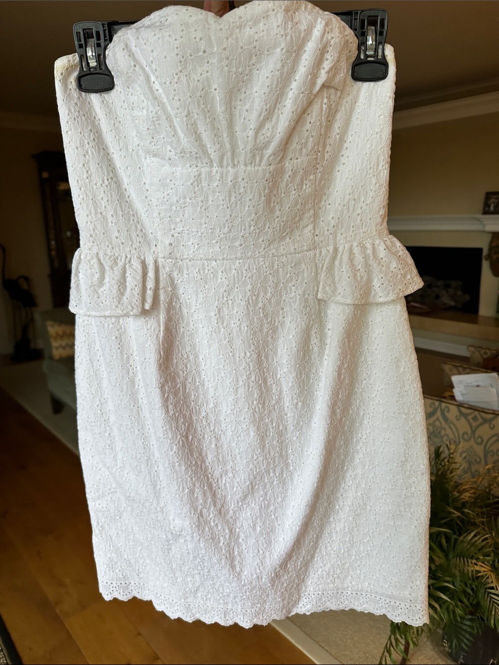 Lilly Pulitzer White Strapless Eyelet Peplum Mini Dress